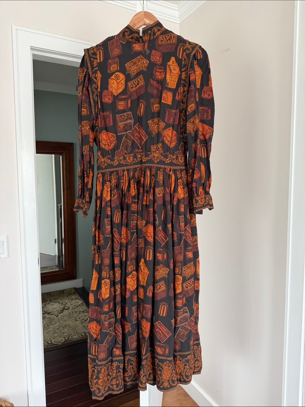 Herman Geist long sleeve black orange print dress Size:8